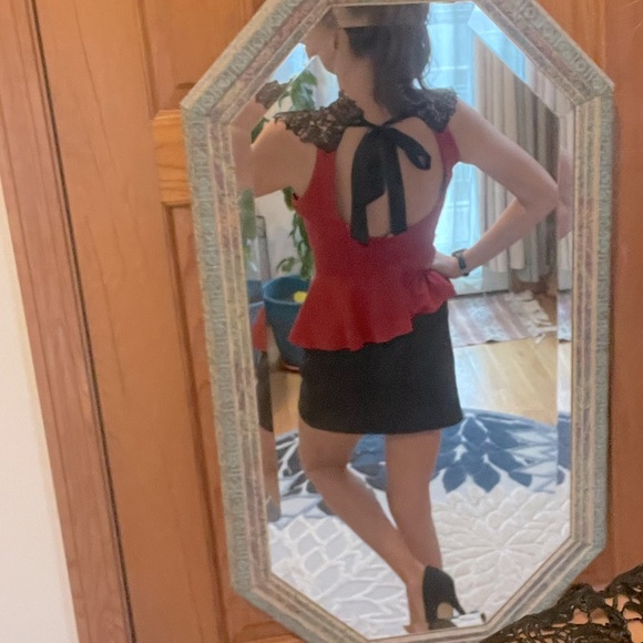 Lipstick Little Red and Black Peplum and Lace Sleeveless Dress Large Valentines - Picture 2 of 5